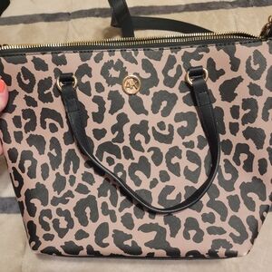 Anne Klein Black and Tan Leopard Tote